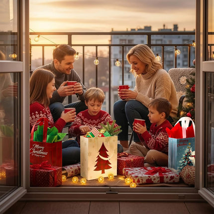 24-Pack 10" Christmas Gift Bags – Medium Reusable Totes with Tissue Paper