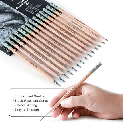 18Pcs Professional Sketch Pencil Set 5H-14B Drawing Kit with Erasers Sharpener