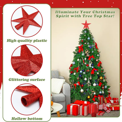3 Pack Mini Star Tree Toppers 4" – Glitter Gold, Silver & Red Christmas Stars