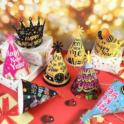 18 PCS 2026 New Year Party Hats Cone & Crown Photo Props Multicolor
