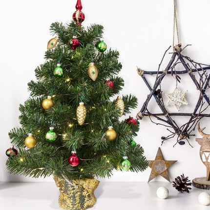 15 PCS Mini Christmas Ornaments Red Gold Green Glass Tree Decorations