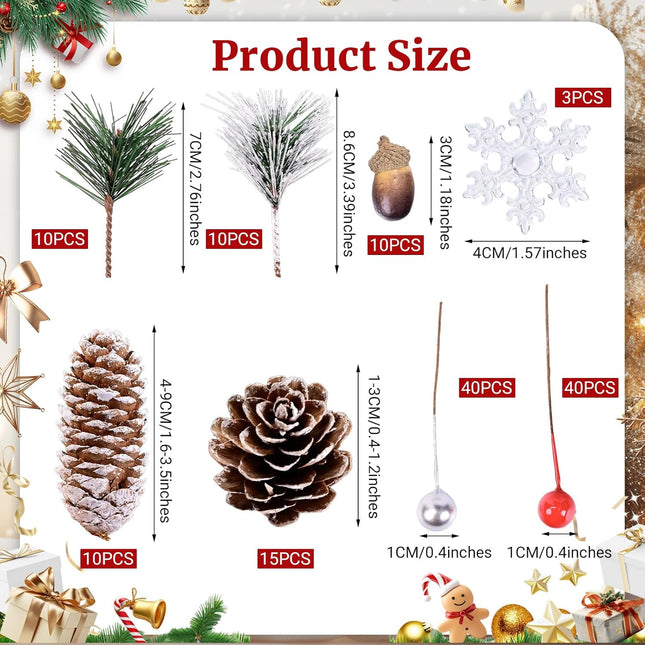 138 PCS Pinecone & Berry Christmas Decor Indoor Table & Wreath Supplies