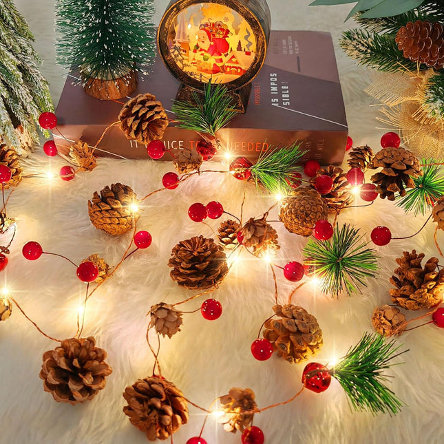 Light-Up Christmas Pine Cone Garland – 6.56ft Battery Operated String Lights for Festive Decoration