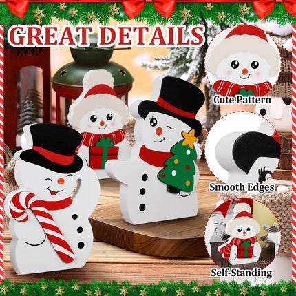 Snowman Winter Tray Decor – Set of 3 Wooden Xmas Blocks, Peppermint Theme