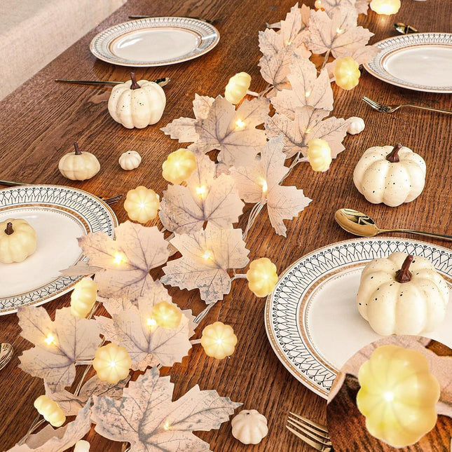 Fall Pumpkin Garland Lights – 2-Pack, 60 LED, 20Ft Indoor & Outdoor Thanksgiving Decor