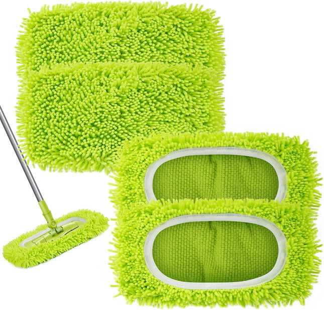 4PCS Reusable Microfiber Mop Pads, Wet Dry Sweeping Cloths for Swiffer