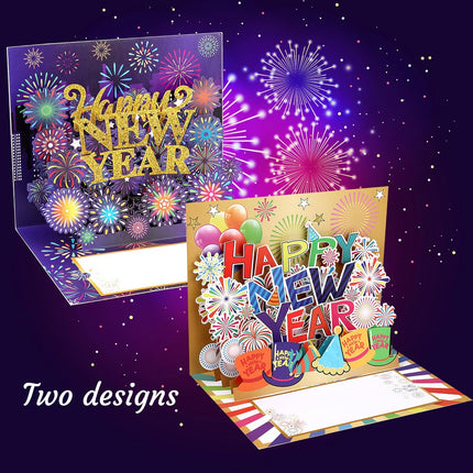 2-Piece 3D New Year Greeting Cards – Pop-Up Handmade Cards with Envelope