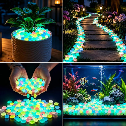 600PCS Glow in the Dark Garden Stones Multicolour Luminous Pebbles for Aquarium Decor