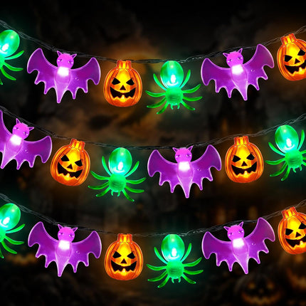 20FT Halloween String Lights, 30 LED Pumpkin Spider Bat Lights, Timer, Indoor Outdoor