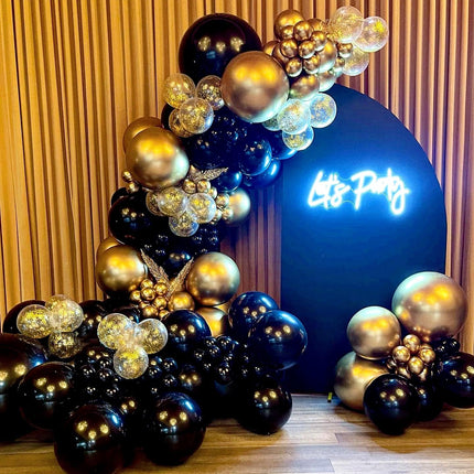 100-Piece Black Gold Balloon Garland – New Year 2026, Wedding & Event Decor