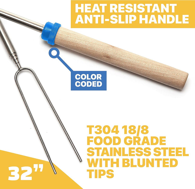 Smores Roasting Sticks Set – 32" Campfire Skewers for Marshmallows & Hot Dogs