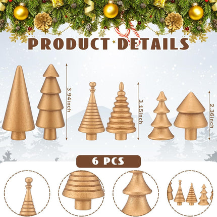6PCS Mini Wooden Christmas Trees Gold Rustic Tabletop DIY Craft Decor