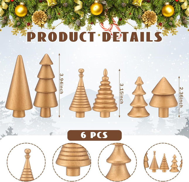 6PCS Mini Wooden Christmas Trees Gold Rustic Tabletop DIY Craft Decor