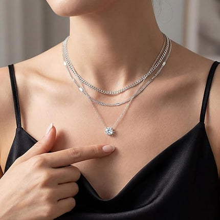 Women Layered Gold Necklace Set 14K Plated Dainty Choker Cuban Chain Stack