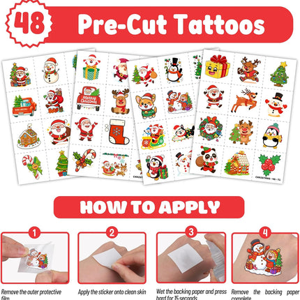 72PCS Christmas Party Favors – 48 Tattoos & 24 Slap Bracelets for Kids