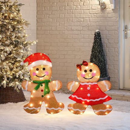 2-Piece Lighted 23" Gingerbread Men – Outdoor Xmas Yard Decorations