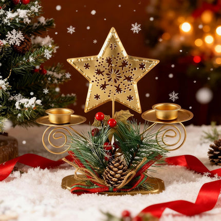 Christmas Table Candle Holders – Berries, Pine Cones & Leaves Holiday Decor