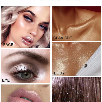 Glitter Powder Highlighter Makeup, Face & Body Shimmer, 3D Glow Blush, Fairy Highlight Powder