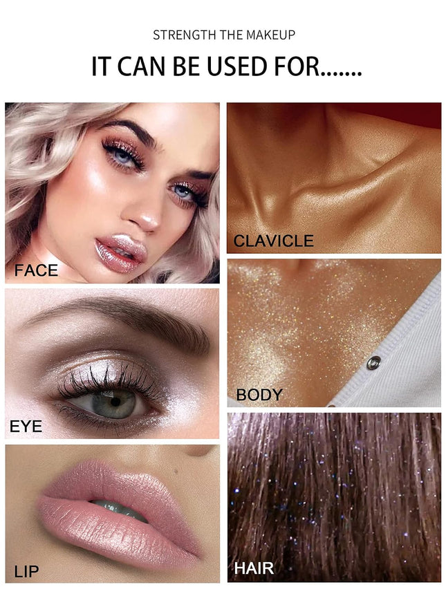 Glitter Powder Highlighter Makeup, Face & Body Shimmer, 3D Glow Blush, Fairy Highlight Powder