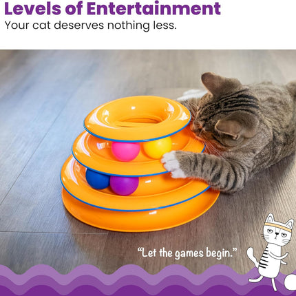 3 Tier Cat Track Tower Toy with 6 Balls Interactive Indoor Cat Enrichment