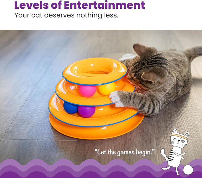 3 Tier Cat Track Tower Toy with 6 Balls Interactive Indoor Cat Enrichment