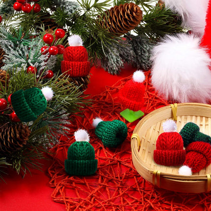 24pcs Mini Knitting Hats – Green & Red Mini Doll Hats for Christmas DIY Crafts