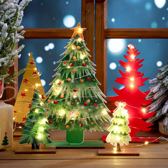5pcs Wooden Christmas Trees – Rustic Tabletop Farmhouse Holiday Centerpieces