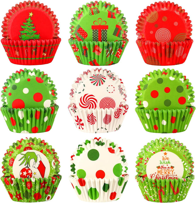 450PCS Christmas Muffin Liners – Cupcake Baking Cups & Wrappers, 9 Festive Designs