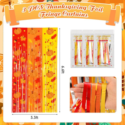 2-Pack Thanksgiving Fringe Curtains Red Orange Yellow Tinsel Party Backdrop Décor