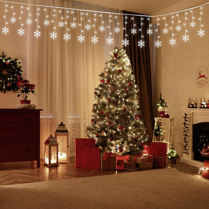 Christmas Snowflake Curtain Lights – 16.4ft 288 LED 8 Modes Cool White
