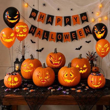 Halloween Pumpkin Decorating Kit, Funny Face Stickers, Party Favors & Classroom Decor