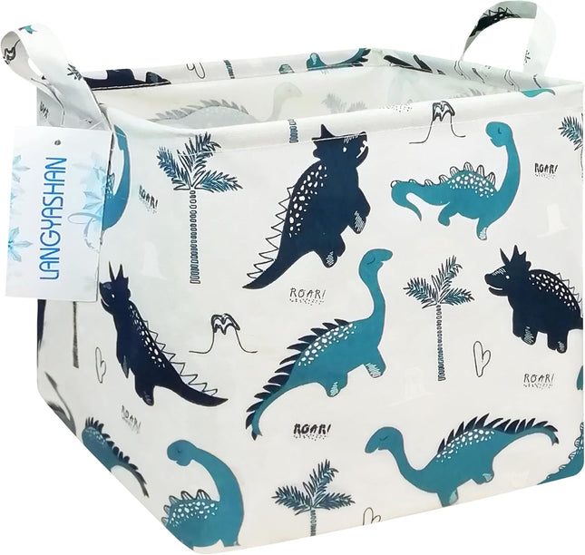 Waterproof Canvas Storage Basket – Square Dinosaur Hamper for Nursery & Toy Room