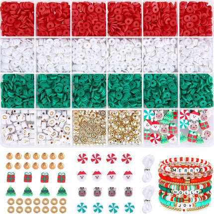 Christmas Clay Beads Set Xmas Colors Flat Round Polymer Beads with Charms