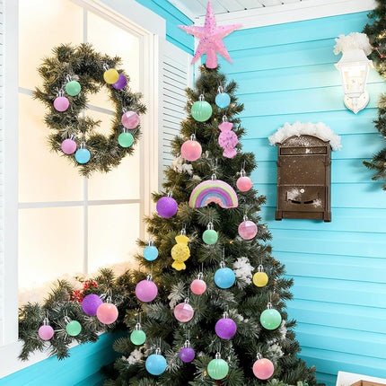 40PCS Christmas Ball Ornaments Glitter Hanging Balls Macaron Plastic Baubles