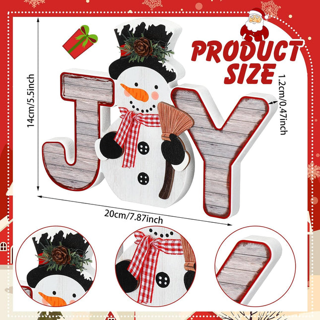 Wooden Snowman JOY Block Christmas Tabletop Decor for Home, Mantel & Winter Display