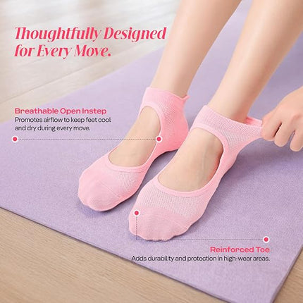 Pilates Socks with Grips for Women Non-Slip Yoga Socks Arch Support Cotton Blend