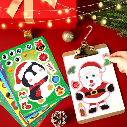 36 Sheets Christmas Make-a-Face Stickers – Santa & Snowman Holiday Craft Set
