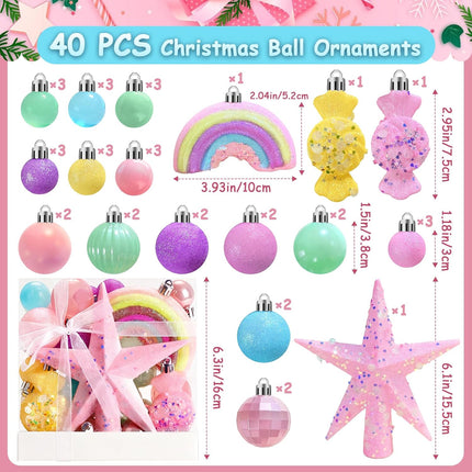 40PCS Christmas Ball Ornaments Glitter Hanging Balls Macaron Plastic Baubles