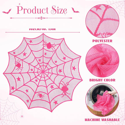 Pink Halloween Spider Tablecloth 40in, Sheer Fabric Dining & Picnic Party Decor
