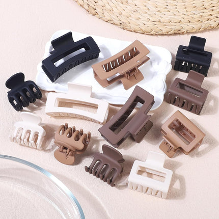 12PCS Hair Claw Clips for Women Small Medium Large Strong Hold Brown Set