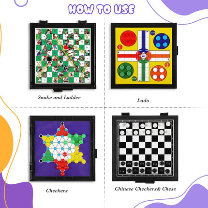 5 in 1 Magnetic Checkers Board Game Travel Chess Set for Adults Teens