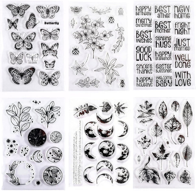 6 Sheets Clear Silicone Stamps Card Making, Floral Butterfly Holiday Stamps Scrapbooking