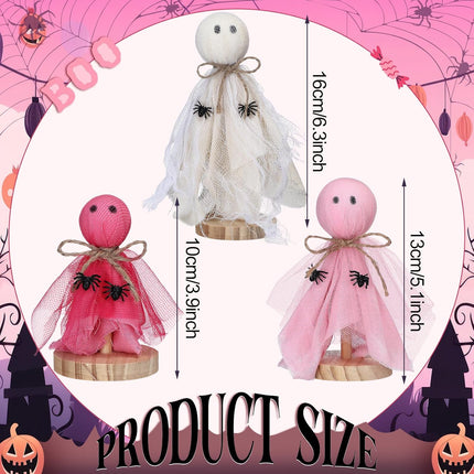 3-Piece Pink Ghost Halloween Table Decor, Rustic Wooden Stand Tiered Tray Centerpiece