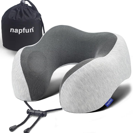 Travel Neck Pillow – Upgraded Memory Foam, Airplane Headrest, Light Grey