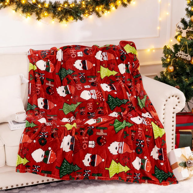 Christmas Throw Blanket – Santa Claus & Tree Printed Soft Fleece 50x60