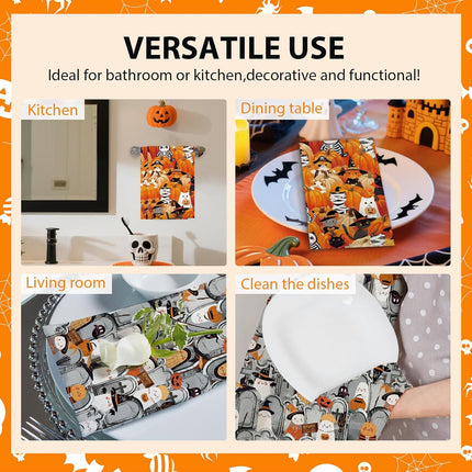 Cat Lover Kitchen Towels 2-Pack, Pumpkin Waffle Towels for Christmas & Fall
