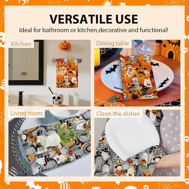 Cat Lover Kitchen Towels 2-Pack, Pumpkin Waffle Towels for Christmas & Fall