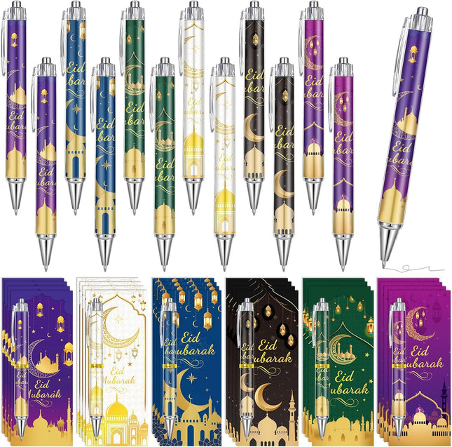 24-Piece Eid Mubarak Gift Set: Retractable Pens, Cards & Gift Bags for Ramadan Parties