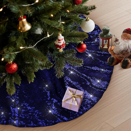 Blue Sequin Christmas Tree Skirt 24" – Sparkling Tabletop Mat for Xmas Parties