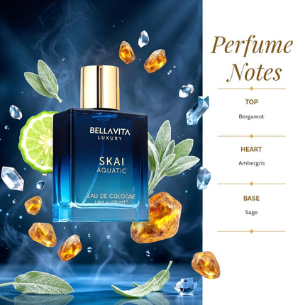 BellaVita SKAI Aquatic Eau de Parfum 100ml Unisex Fresh Ocean Fragrance